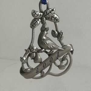 Avon 2001 Pewter Partridge In A Pear Tree Christmas Ornament With Box